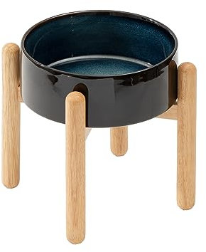 Havniva Keramischer Hundenapf 21 cm mit Ständer für Hunde großer Rassen, Futter- und Wassernapf (Einzelnapf mit Ständer - Sternenhimmel)