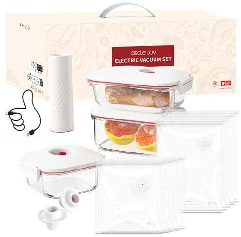 CIRCLE JOY Coffret Cadeau de Conservation sous Vide 16 en 1 avec Pompe à Vide Électrique, Boîte en Tritan sous Vide, 2 Boîtes en Verre sous Vide, 2 Bouchons de Vin et 10 Sachets sous Vide