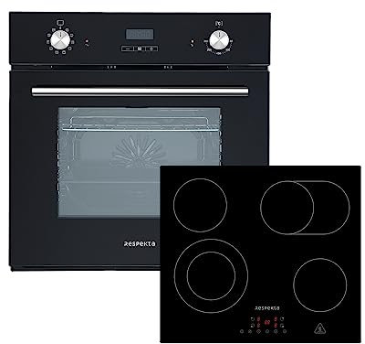 Backofen Einbau Herdset autark Glas Schwarz Glaskeramik Heißluft Timer Respekta