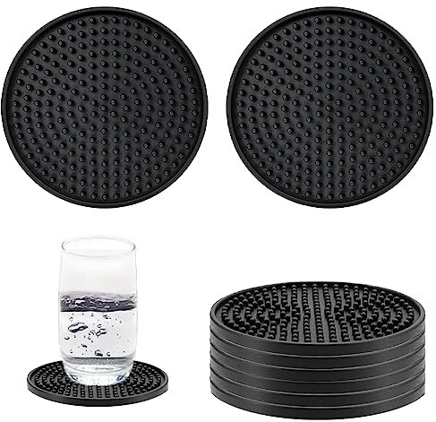 XHNFCU Runde Getränkeuntersetzer, Rutschfeste Silikon-Untersetzer, Schwarz, Für Kaffee, Bier, Schützen Tischplatten, Für Zuhause, Café, Bar, Hotel, 8 Stück