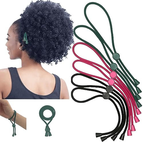 WOOXDYUK Lot de 6 élastiques à cheveux réglables pour cheveux épais et naturels, sans danger pour les supports de queue de cheval, faciles à utiliser (vert, rose, noir)