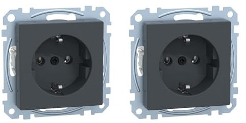 Schneider Electric Merten MEG2301-0414 Schuko Steckdose, Steckklemmen, Schutzkontaktsteckdose, System M, Anthrazit, Made in Germany, Standard, Standard (Packung mit 2)