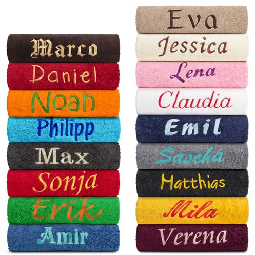 Posteli Personalisieren besticken Handtücher Duschtücher Gästetücher Badetücher Saunatücher mit Namen Bestickt, Farbe:DUNKELBLAU, Größe:70x140cm - Duschtuch