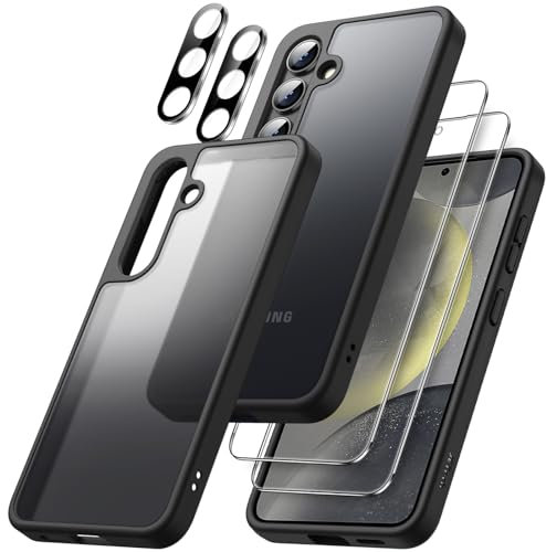 JETech 5 in 1 Matt Hülle für Samsung Galaxy S24+ / S24 Plus 5G mit 2 Stück Schutzfolie und Kameraschutz, Transluzent Rückseite Schutzhülle, Gehärtet Glas Displayschutz (Schwarz)