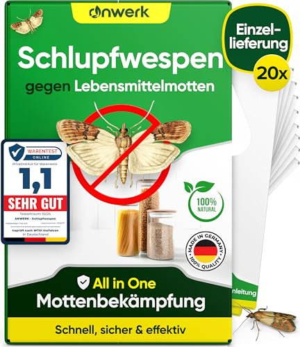 anwerk® Schlupfwespen gegen Lebensmittelmotten - 20 Karten à 1 Lieferung - Effektiv Lebensmittel Motten bekämpfen - Alternative zur Mottenfalle, Mottenspray, Pheromonfalle (20x Karten à 1 Lieferung)