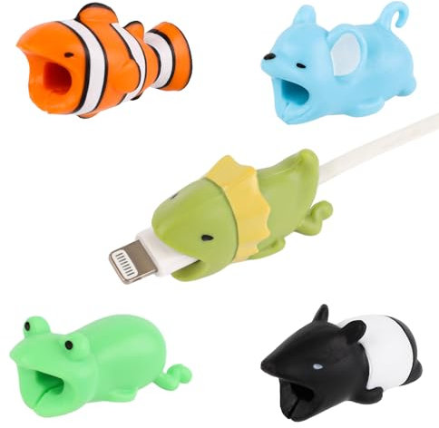 NQEUEPN 5pcs Data Cable Protector Animals Bite, Cute Charging Cable Savers Clown Fish Malayan Tapir Lizard Mouse Frog Charger Cord Savers for Most Cellphones and iPad Chargers