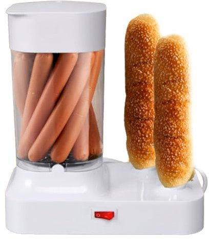 Electric Sausage Warmer For 6 Sausages - Hot Dog Maker With 2 Bun Warmers - Stainless Steel Skewers - Removable Heat Container - Rolls Heating Machine