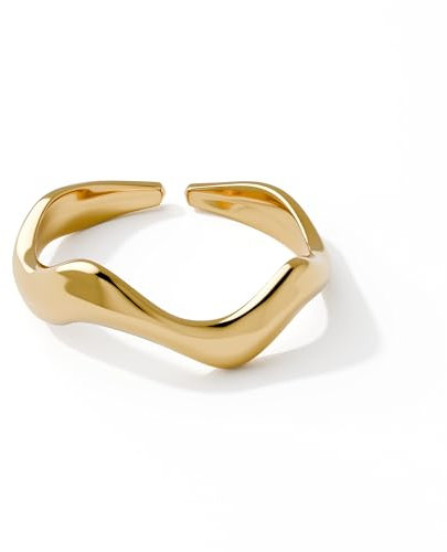 Jean & Len Karina Ring, frei von Nickel, Blei und Cadmium, 316L Edelstahl, 14K vergoldet, schlichtes und geschwungenes Wellen Design, wasserfester Ring Gold Damen