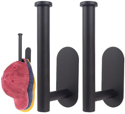 SOEWIOU Hat Rack for Baseball Caps,2 Pcs Black Stainless Steels Hat Rack for Wall Modern Hat Holder Wall-Mounted Hat Storage Caps Display for Closet Door Bedroom Entryroom Laundry