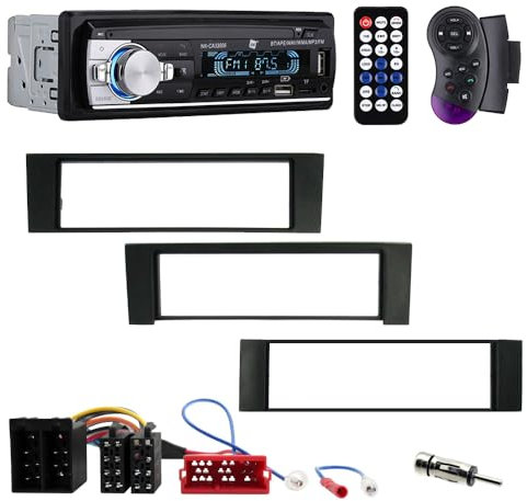 NK Pack Auto Radio Coche con RDS - 1 DIN - 4x40W con Accesorios instalación compatibles con Audi - Bluetooth 5.0, Doble USB Carga rapida, AUX In, MP3, FM, Manos Libres, Mando Distancia, iOS & Android