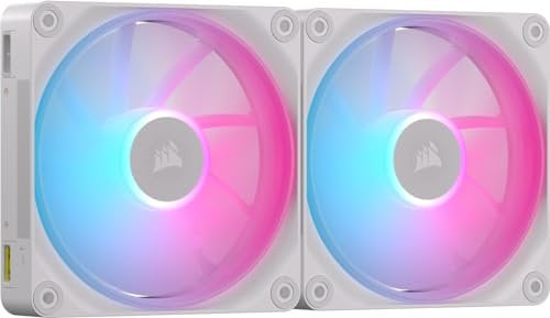 CORSAIR iCUE LINK LX140 RGB 140mm PWM-Lüfter Doppelpack – Zwei Lichtschleifen – Inklusive iCUE LINK System Hub – CORSAIR AirGuide Technologie – Weiß