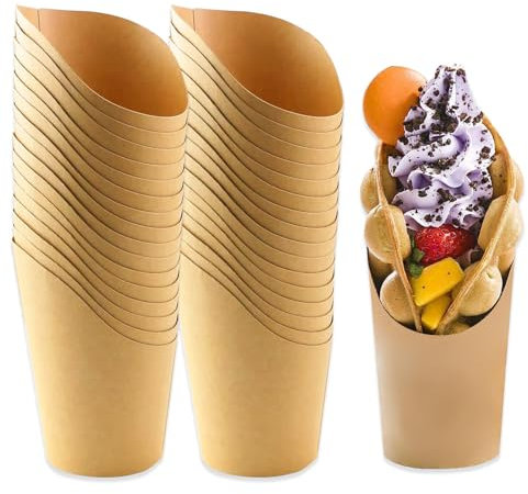 Cornet Frite, 50 Pièces Sachet de Frites, 12 oz Bubble Waffle Cornets à Frites, Fête Frites tasse Collation Fête Gobelets en Papier Kraft Pour les Buffets de Nourriture de Fête