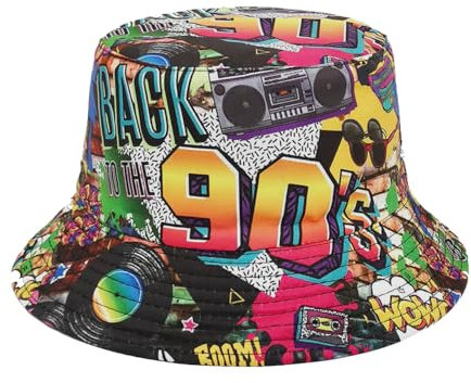 Eigso Vintage Schwarz Oldschool 90er Jahre Eimer Hut für Frauen Männer Unisex Reise Sommer Fischer Hut für Frau Mann