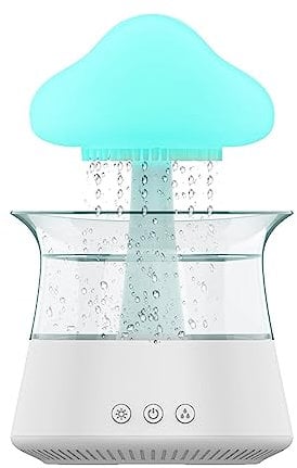ANIROY Cloud Rain Humidifier, Colorful Light Raindrop Aroma Diffuser with 7 Color Changing Lights, Desktop Fountain Water Drop Sound for Home Office (White)
