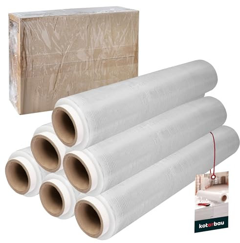 KOTARBAU® 6 Rollen Wickelfolie Stretchfolie 1,5 kg | L: 285 m B: 50 cm | Strechfolienrolle Transparent Stretchfolie Folie Verpackungsfolie transparent Umzugsfolie für Möbel Packfolien Stretch Film
