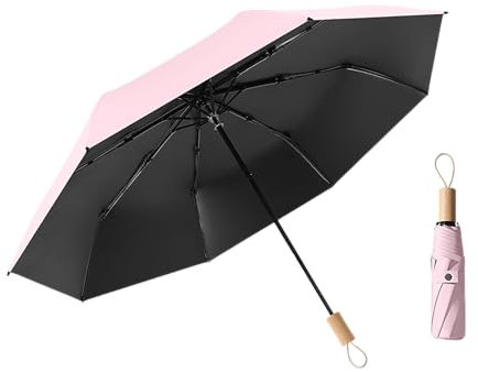 erised's bifrost Minimalistischer nordischer Stil Kleiner Sonnenschutz für Faltender Regenschirm 8 Rippen Reise Freien UV Schutz,Holzgriff,Koffer Kompakt Taschenschirm Damen und Kinder