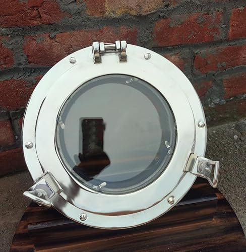 CREATIVEERA Ventana náutica de ojo de buey de 30,5 cm de níquel plateado para puerta, ventana, cristal, decoración del hogar (cromo, 15 pulgadas)