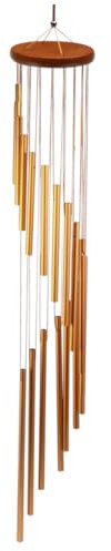Rotierendes Metall Windspiel mit 18 Röhren, Holz, Gold, Dekor