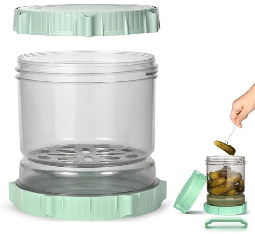 Oenothera 1 Pieces 1420ML Pickle Jar with Strainer Flip, Olives Hourglass Jar, Hourglass Olive Jars for Pickle Juice Separator for Olives,Gherkins or Sliced Pickles