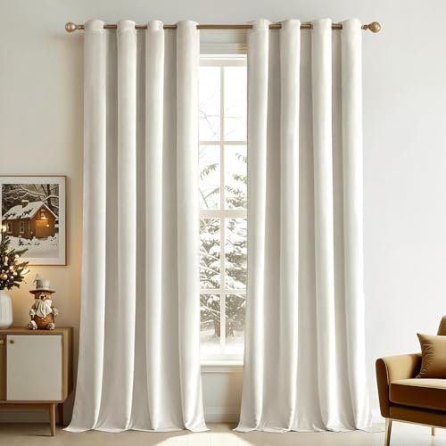 MIULEE Elfenbeinweiß Samtvorhang Ösen 2er Set 140X225, Blickdichte Vorhänge Samt für Schlafzimmer Wohnzimmer, Weich Vorhang Verdunkelung Velvet Curtains, Verdunkelnd Samt Gardinen Blickdicht