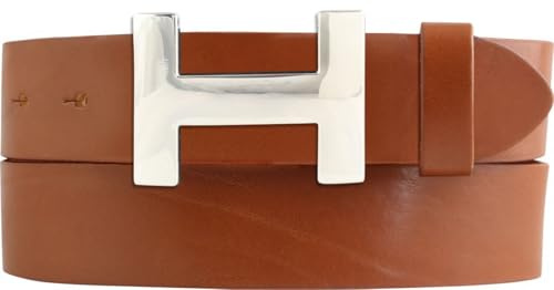 BELTINGER Designer Gürtel HENRY aus Vollrindleder 4 cm | Eleganter Ledergürtel für Damen und Herren 40mm | Silber glänzend | Tabac 105cm