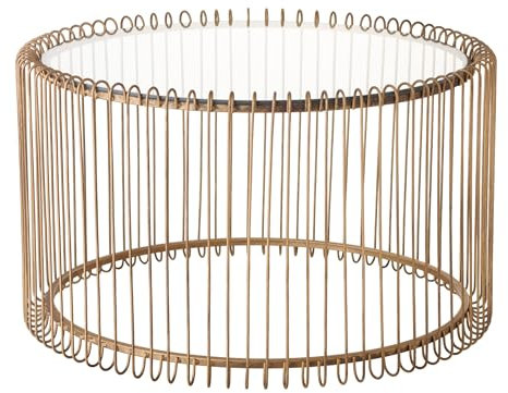 Baroni Home Zylindrischer Kaffeetisch mit Glasplatte und Goldmetalldesign, Eleganter Tisch für Wohnzimmer und Schlafzimmer, 35,5x60 cm