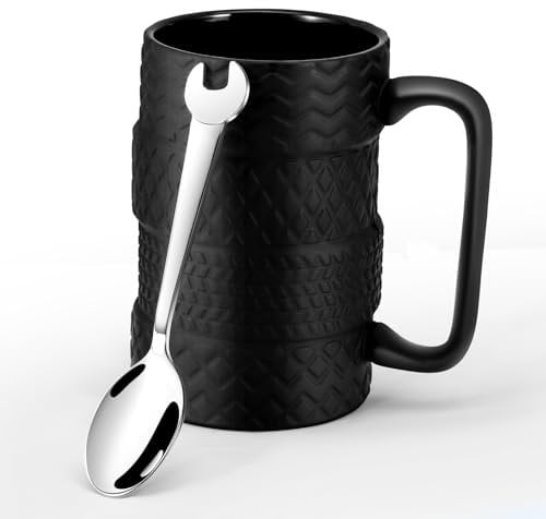 Nastopee Reifentasse mit Löffel 500ML, Großes Fassungsvermögen 3D Große Autotasse Oldtimer Tasse mit Henkel für Männer Papa, Autoliebhaber für Büro für Autoliebhaber für Zuhause, Geschenk für Fahrer