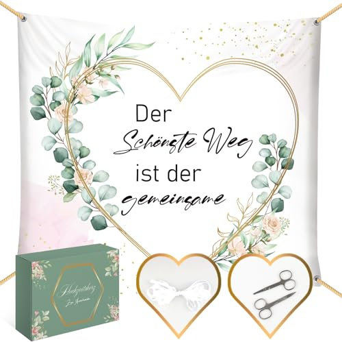 Hochzeitsherz Im Modernen Boho-Stil Geschnitten, 200x180cm Hochzeitslaken zum Ausschneiden, 2 Scheren und 10 Meter Seil Perfekt für Hochzeitsdekorationen Und Hochzeitsspiele für Frischvermählte (E)