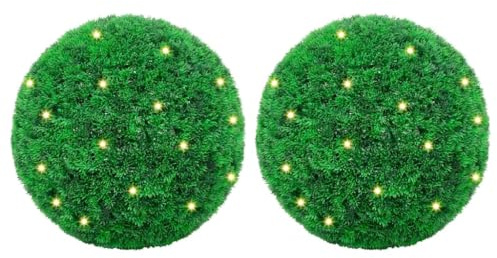 vidaXL Artificial Boxwood Balls with LED Lights 2 pcs Green 27 cm, artificial ball topiary, artificial boxwood topiary, artificial box ball