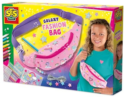 SES Creative 14774 Galaxy Fashion Fanny Pack – Personalize Your Own Trendy Pink Belt Bag with Colorful Markers, Stickers, and Star Beads