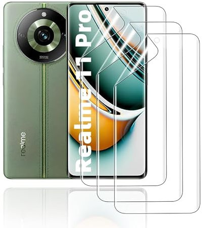 HonJenSeoa Protector de pantalla de película de hidrogel para Realme 11 Pro, 3 Piezas película protectora de TPU suave transparente HD Curva 3D de Cobertura Completa Sin Burbujas