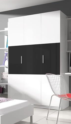 Generisch Kleiderschrank TOMI 3 Schrank Schwebetürenschrank Hochglanz (Weiss/SCHWARZ)