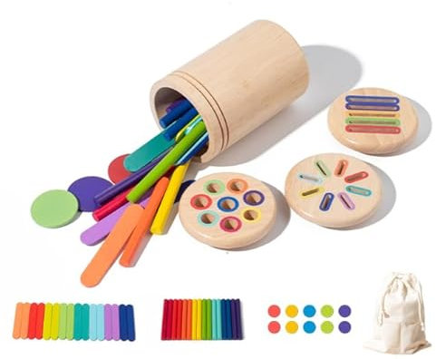 TNEDFOD Jeux Montessori 1 2 3 Ans, Motricité Fine Jeu Éducatif, Jeu de Tri Couleurs et Formes, Apprendre Les Couleurs Jeu Educatif, Jouets d'Activité et de Développement en Bois Montessori