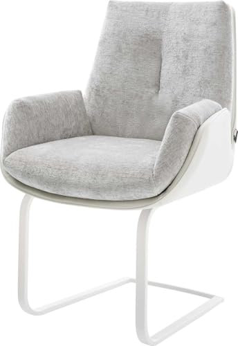 DELIFE Schwingstuhl Clea-Flex Freischwinger flach Weiß Materialmix Echtleder Weiß-Silbergrau