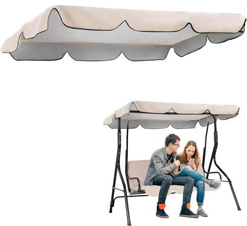 Swing Chair Canopy Replacement, 3 Seater Garden Swing Seat Cover Garden Canopy Outdoor Waterproof, Windproof, Anti-UV, Heavy Duty Rip Proof Hammock Top Cover Fit for 3 Seater Swings Chair