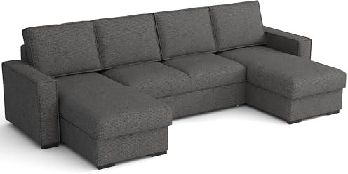 MEBLE-LUX - Ecksofa U-Form, 300 cm Breit Schlafsofa Bergamo U, Sofa XXL mit Schlaffunktion und Zwei Bettkasten, 4-Sitzer Sofas & Couches, Plüsch-Stoff Schlafcouch - Grau