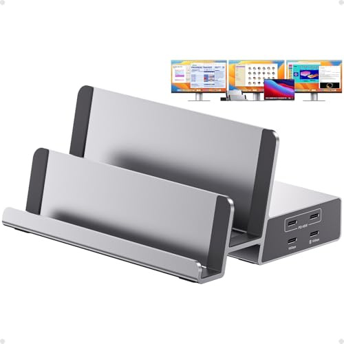 19-in-1 Triple Display Dockingstation mit Dual Stand, 3HDMI + 2DP4K, PD100W | PULWTOP Laptop Docking station 3 Monitore mit Ethernet, 10 Gbit/s USB-C/A, für MacOS und Windows (Treiber erforderlich)