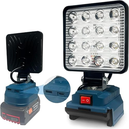 LED-Arbeitsleuchte für BOSCH 18V Akku,18V Arbeitsleuchte mit Unterspannungsschutz, USB-Ladeanschluss, LED lamp für Baustelle und Sicherheitsbeleuchtung/Camping(nur Werkzeug)