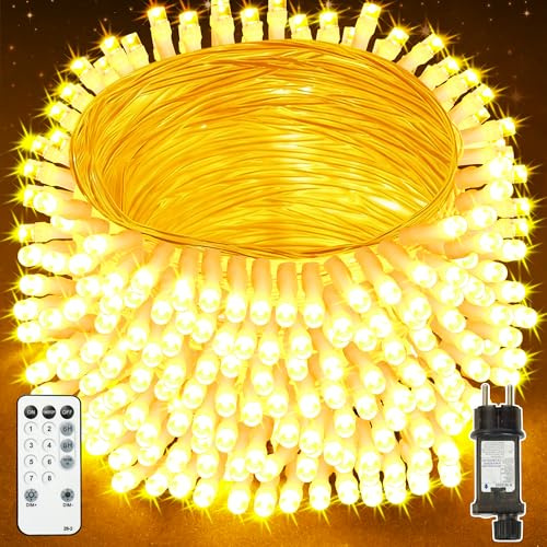 Lighprenix Lichterkette außen 20M 200LEDs - Lichterkette Weihnachtsbaum Warmweiß mit Fernbedienung 8 Modi Timer, IP44 Wasserdicht Lichterkette für Innen Party Hochzeit Ostern Garten