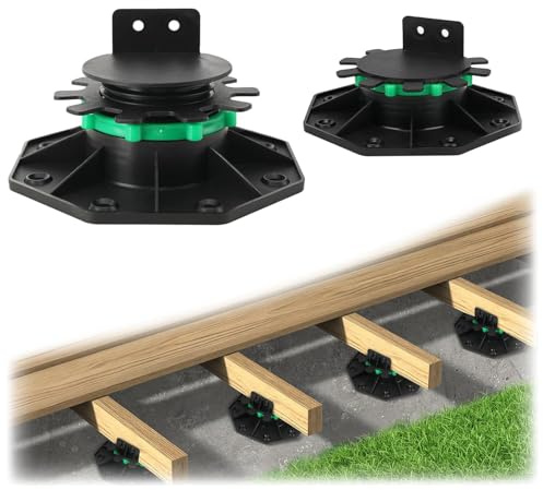 Hanured® 24 Stück Stelzlager höhenverstellbar für terrassendielen, Erhöhung von 40 mm auf 60 mm, mit Befestigungsring für maximale Stabilität, Bodenbalkenstützen