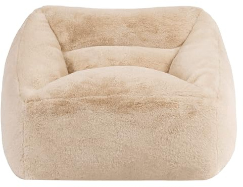 icon Natalia Faux Fur Bean Bag Chair with Filling Included, Beige | Made in the UK, Adult Beanbag, Armchair, Comfy Chair, Soft Plush Fabric, For Lounge or Bedroom
