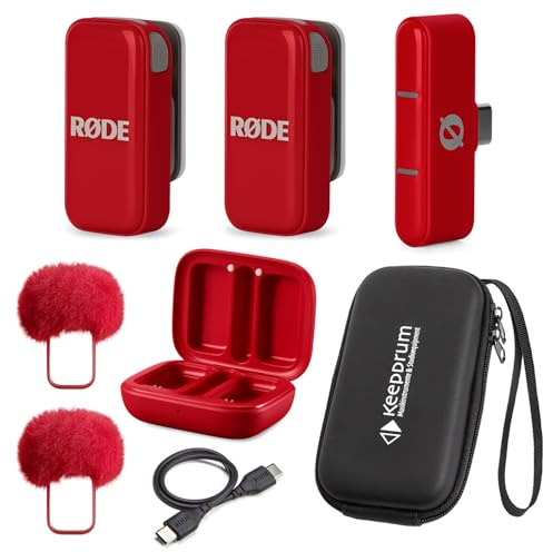 Rode Système de micro sans fil USB-C sans fil pour smartphones Rouge avec étui souple Keepdrum