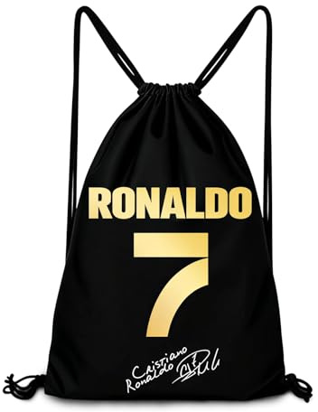 Onperpoe Football Ronaldo Gifts for Boys Number 7 Drawstring Bag, Black Backpack for Ronaldo Gifts Mens Football Bag for Gym Beach School Holiday Swimming Travel Sports Kits Soccer Pump Bag for CR7