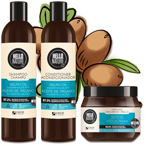 P-Beauty Naturkosmetik Arganöl Haarpflege Set Shampoo Conditioner & Haarmaske - Vegan, ohne Silikone - Haar Pflege für Feuchtigkeit, Reparatur & luxuriösen Glanz mit Haarshampoo, Haarkur, Haarspülung