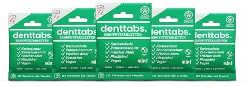 DENTTABS Zahnputztabletten 625 Stk | Mint mit Fluorid | 10 Monate Vorrat | vegan & plastikfrei | nachhaltige Alternative zur Zahnpasta