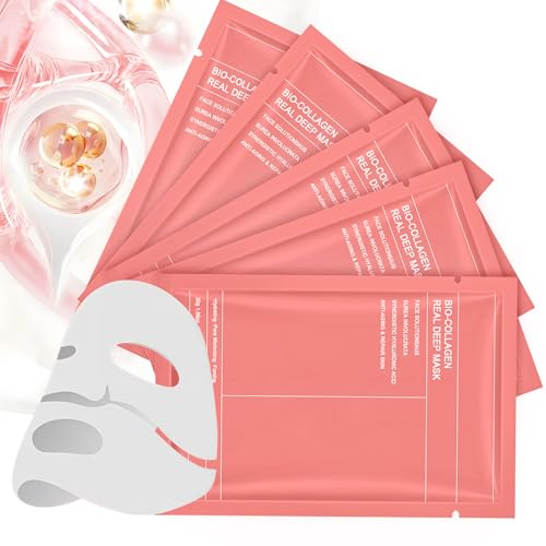 Mascarilla Facial de Colágeno Bio, 5 Unidades Hidrogel Nocturno Hidratante Intenso, Ilumina la Piel, Reduce Arrugas y Líneas de Expresión, Reafirma la Piel y Minimiza Poros