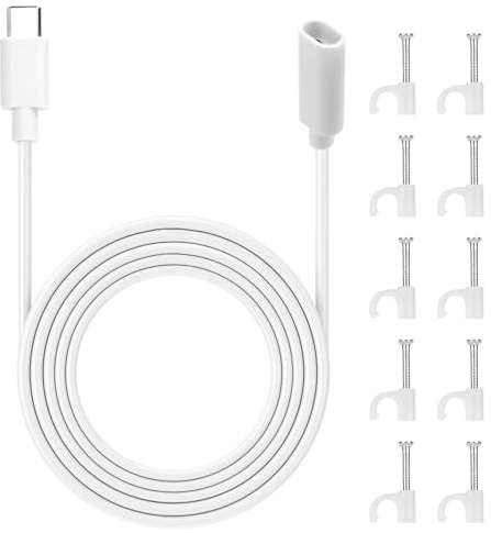 BTFO 6m/20ft USB C Extension Cable, PVC & Copper Wire USB C Male to Female Extender Cord with Snap Clips Compatible with Pan-Tilt Indoor Cam Long Type-C Charging Cable (White)