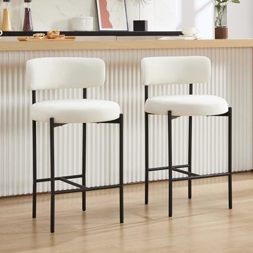 Chummaven Chenille Barhocker 2er Set Tresenhocker Lehne gepolstert, Creme | Design ohne Armlehnen, mit offene Rückenlehne, Metallbeine, Fußstütze, moderne Barstuhl Küchenhocker für Kücheninsel, Hausbar