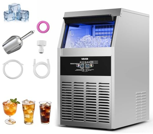 VEVOR Commercial Ice Maker Machine, 160 lbs/24h with 30 lbs Storage Capacity, Built-in/Freestanding/Under Counter, Stainless Steel Ice Maker with LED Display & Self-Cleaning, for Home Bar Restaurant
