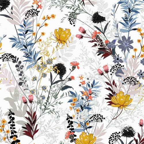 ANBILILA Self-Adhesive Wallpaper, Vintage Wildflower Country Floral Thickened Peel and Stick Contact Paper, 44x500CM Victorian Botanical Pattern Removable Wallpaper Deco Film for Wall Sticker